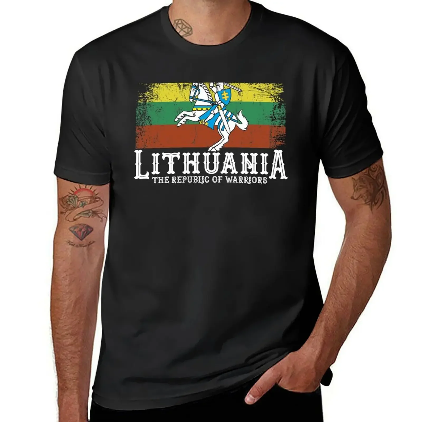 

Lithuanian Flag and White Knight Coat of Arms Knight Lithuanian Symbols T-Shirt plus size tops tee shirts for men