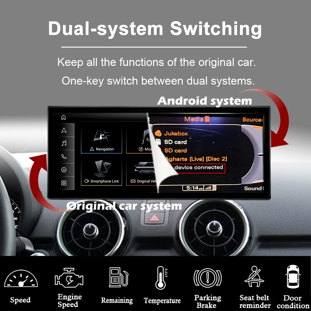 Wireless CarPlay Android Auto For 12-18 Year AUDI A1 RMC HNR 12.3" Car Multiledia Players Video Bluetooth 4G Wifi GPS Navigation view 4