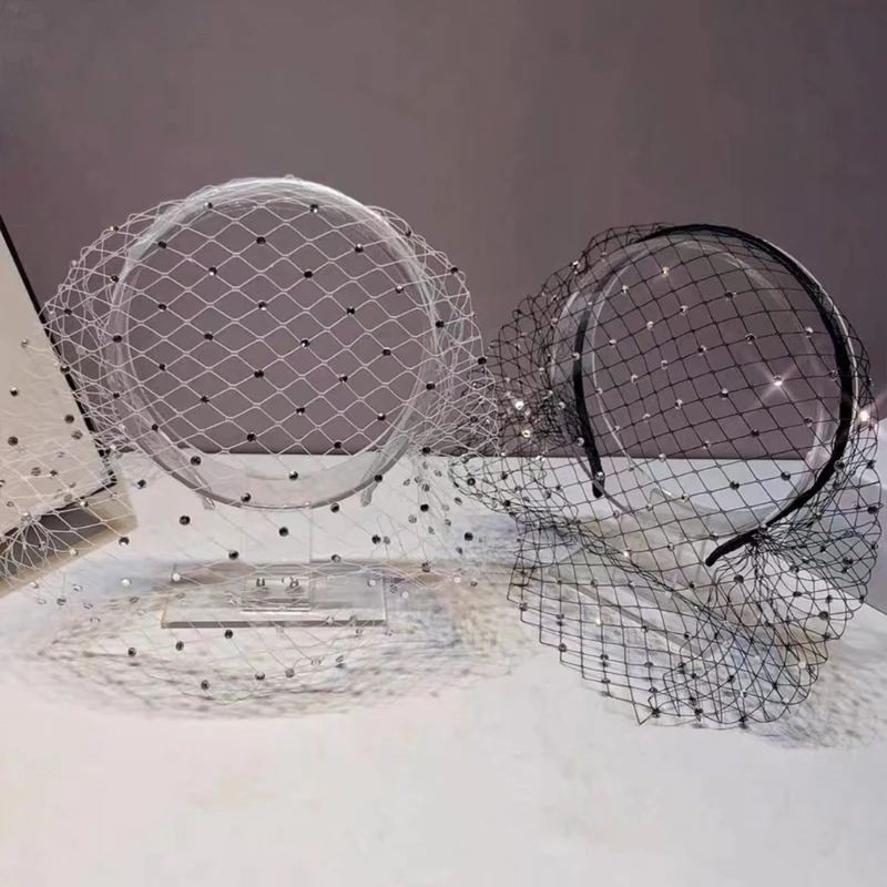 

Veil Mesh Headbands for Washing Face or Facials,Skincare Headbands, Face Wash Headband Rhinestones Makeup Headbands