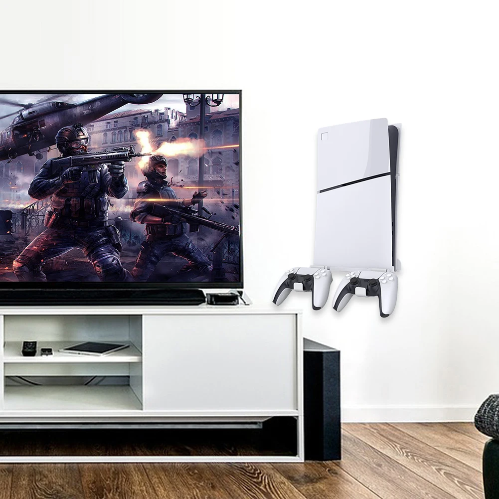 Wall Mounted Console Stand For PS5 Slim Holder with 2 Controller Mounts Vertical Stand for PlayStation 5 for PS5 Accsessories