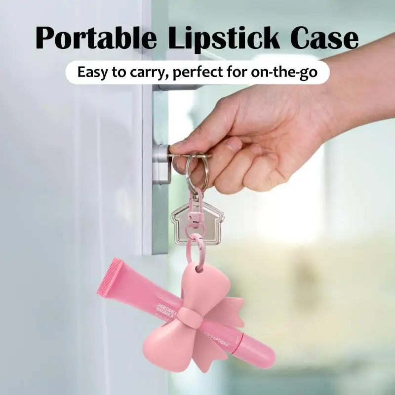 NEW Silicone Bow Lipstick Holder With Keychain Easy To Carry Lip Gloss Protective Sleeve Lipstick Holder Bag Pendant view 2