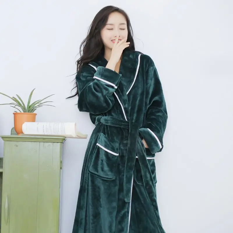 Nightgown Women Coral Velvet Bathrobe Couple Bathrobe Thickened Long Morning Robe Facecloth Pajamas Men Autumn Winter Robe