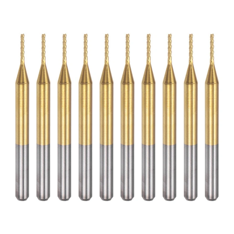 SEWS-10PCS Titanium Coat Carbide End Mill Engraving Milling Cutter CNC Router Bits For PCB Machine, 1/8 Inch Shank