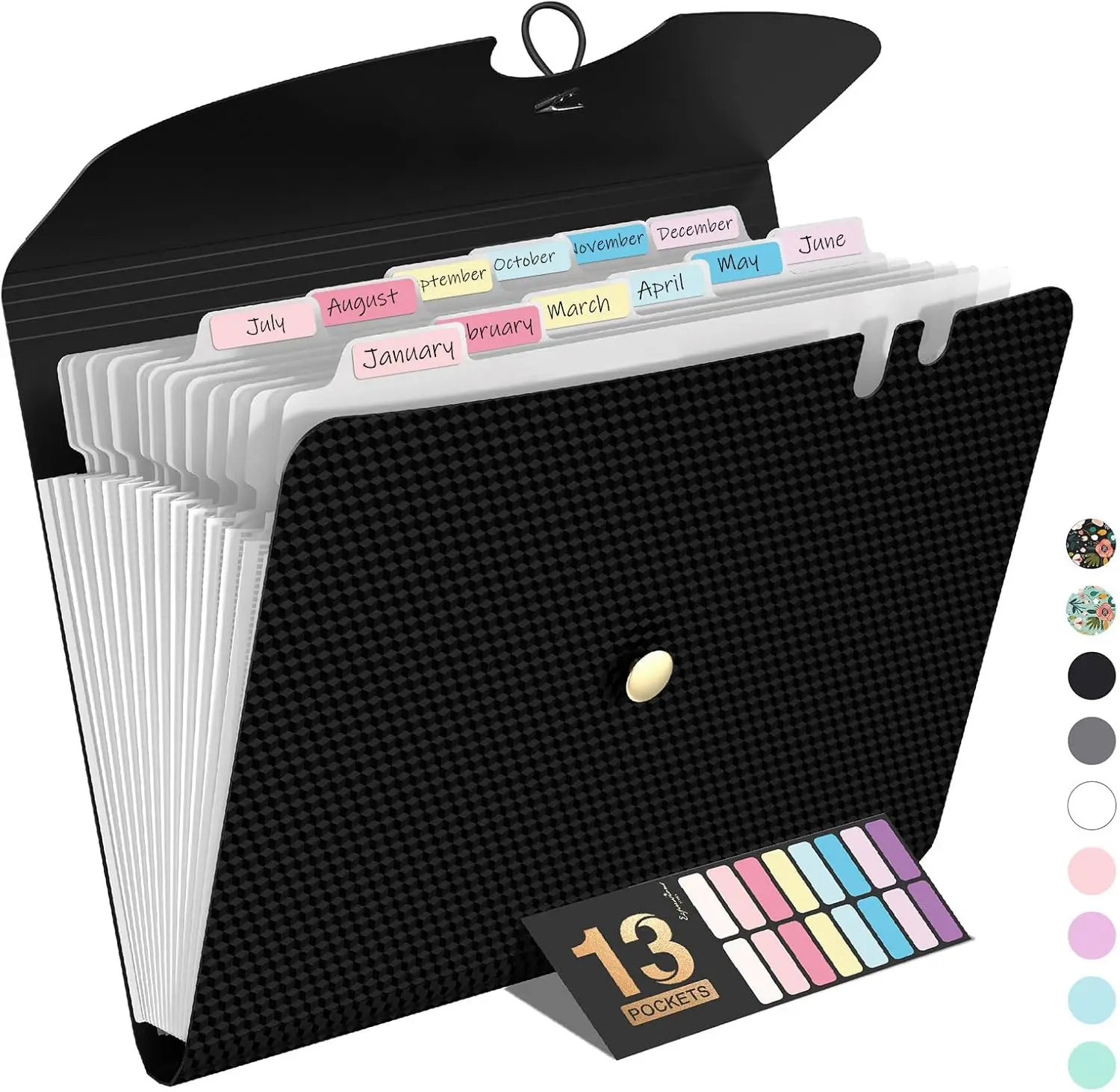 

13 Pocket Expanding File Folder Organizer with Labels, Portable A4 Size for Documents, Bills, Receipts - School Office Supplies