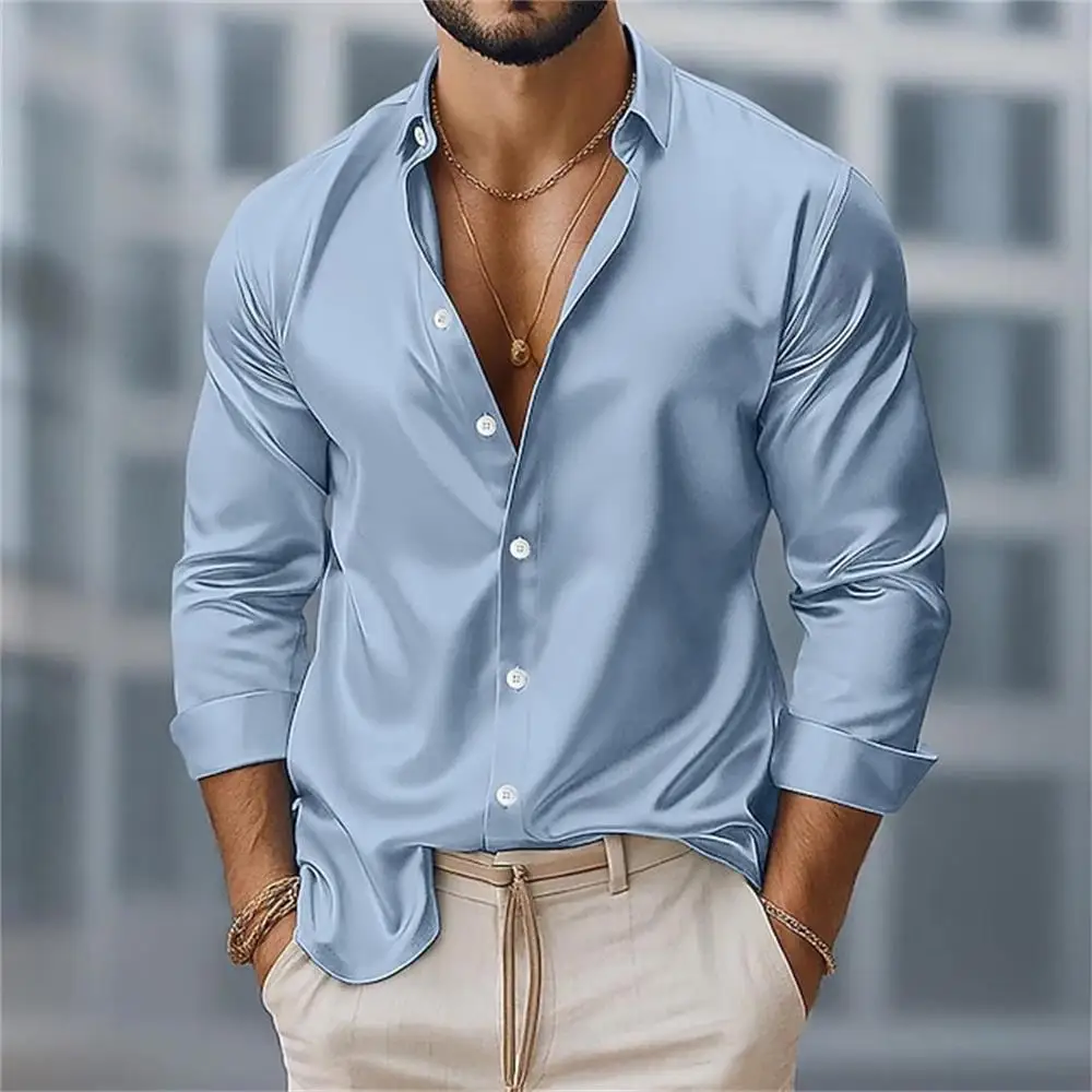 Fashionable men's long sleeved shirt with slim fit collar button casual party plus men's shirt