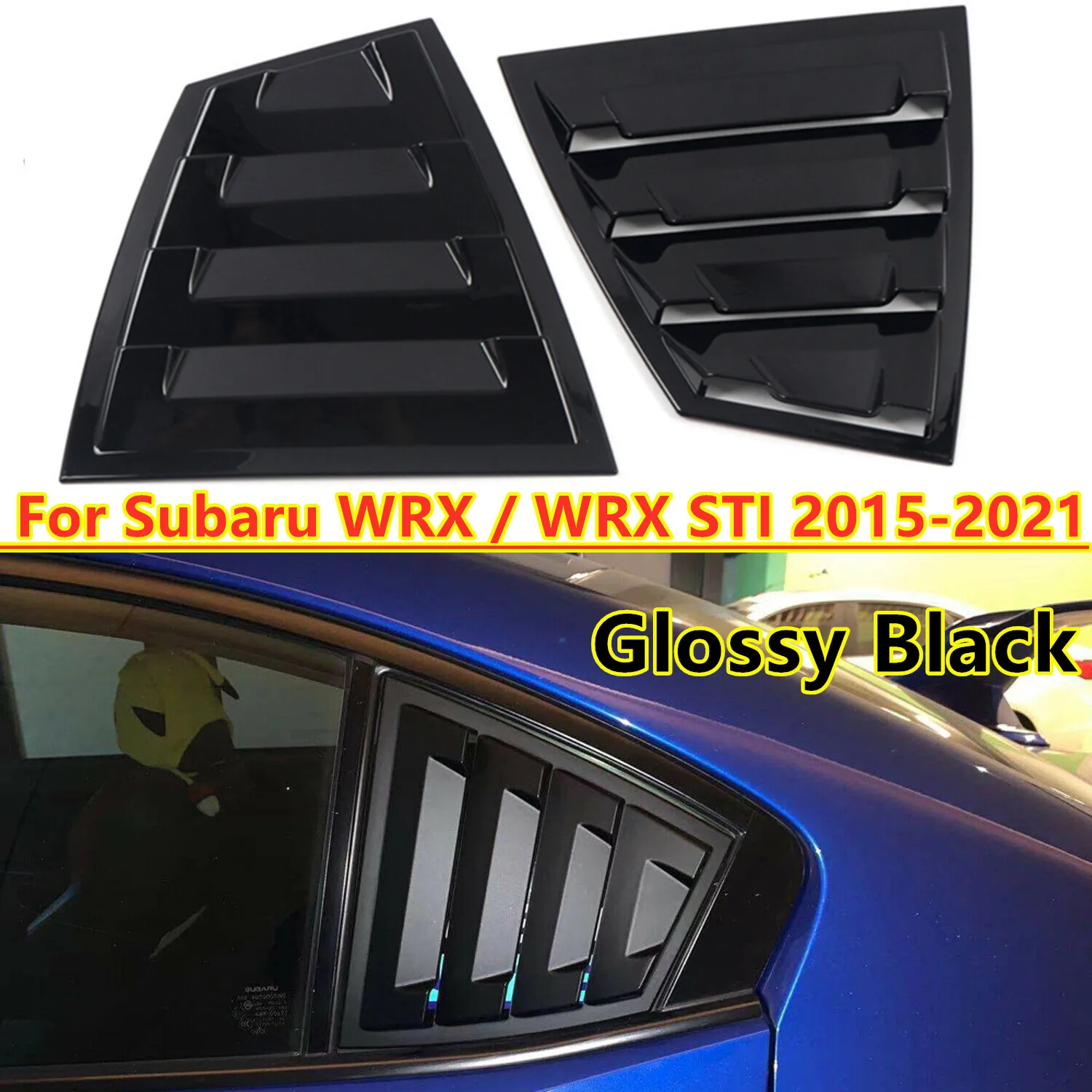 

2Pcs Glossy Black Rear Window Louver Shutter Cover For Subaru WRX STI 2015-2021