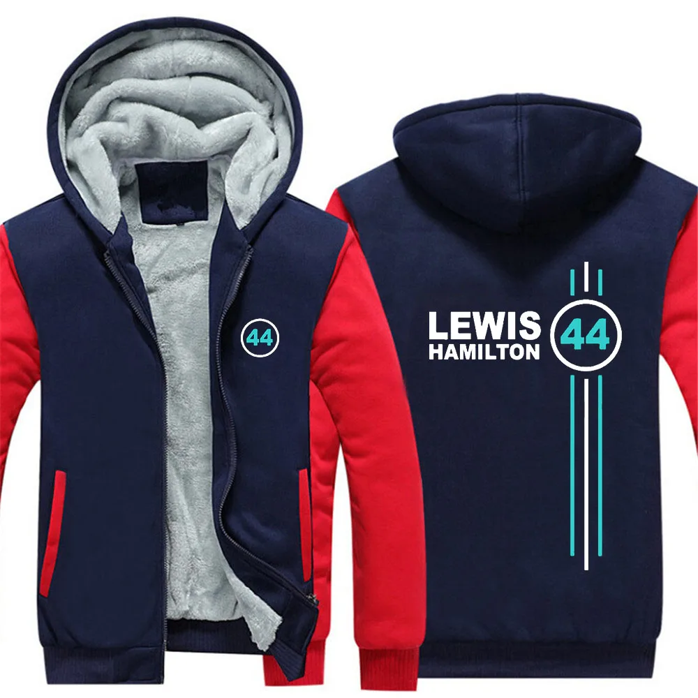 F1 Driver Lewis Hamilton Digital 44 Men's Winter Sweater Coat Thick Fleece Warm Zipper Hooded Cardigan Jumpers Long Sleeve coat