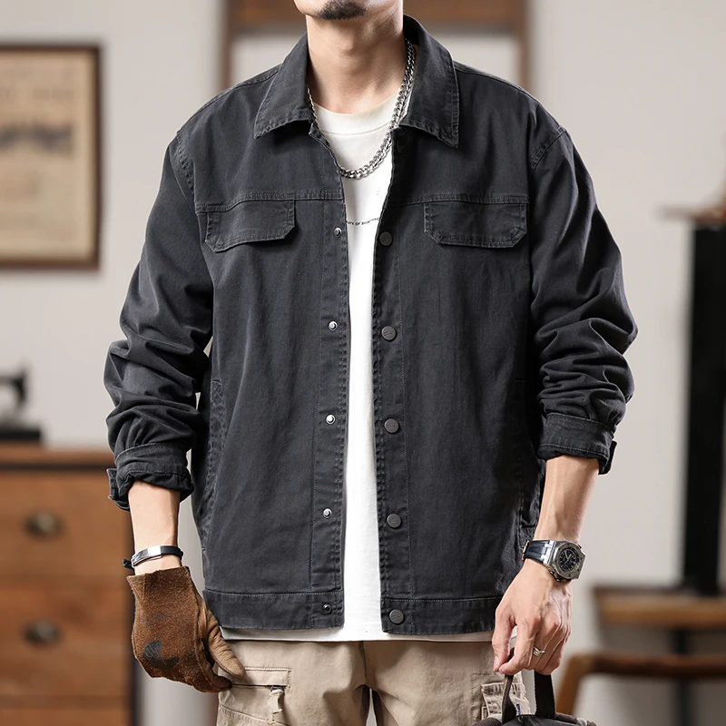 الرجعية الأمريكية غسلها الدنيم سترة الرجال قميص غير رسمي فضفاض العلامة التجارية العصرية وسيم عمال سترة ربيع الخريف الموسم