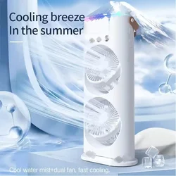 3 in 1 Double Head Led Light Water Spray Portable Ice Mist Cooling Fan Desk Humidifier DC Air Conditioners Mini Air Cooler Fan