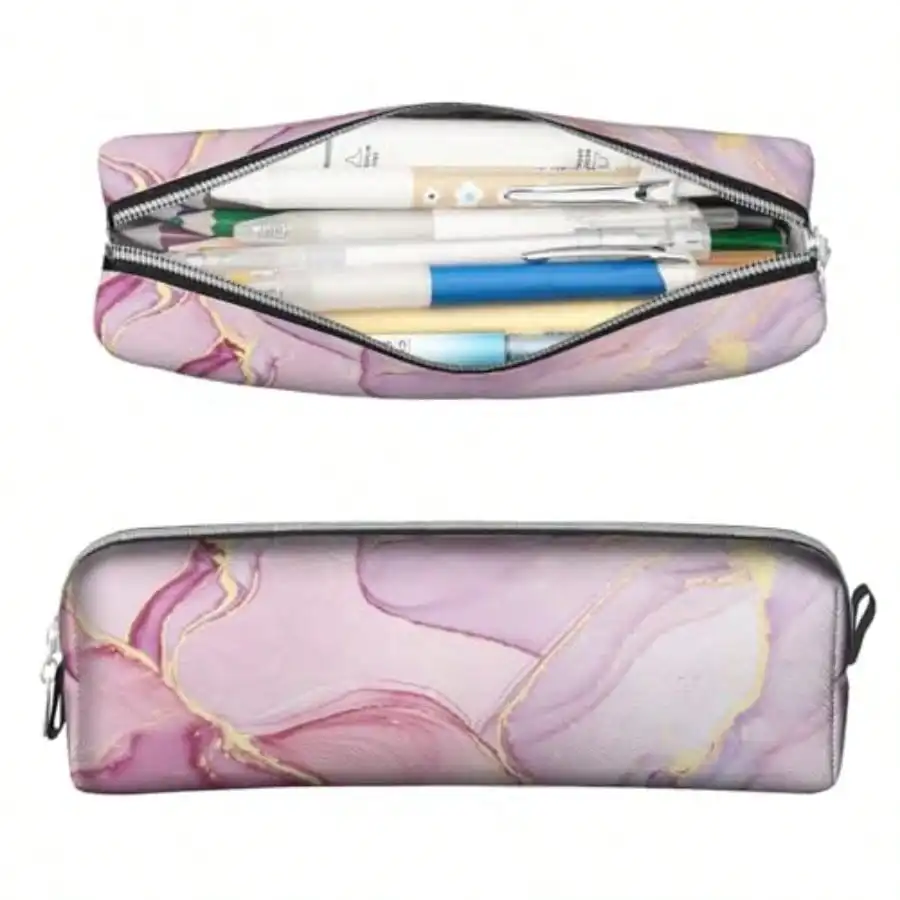 

Pink Marble Pattern Pencil CasePU Pencil Pouch Portable Pencil Bag Multipurpose Pen Case For Study Office