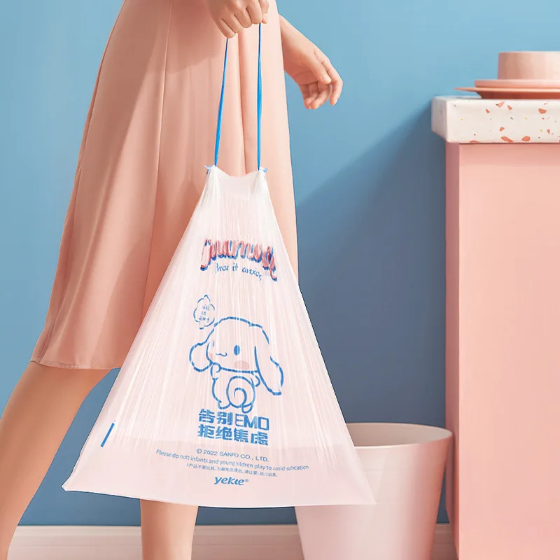 Sanrioed Anime Cartoon Cinnamoroll Garbage Bag Ins Kawaii Drawstring Thickened Portable Large Closed Plastic Bag Home Daily Use