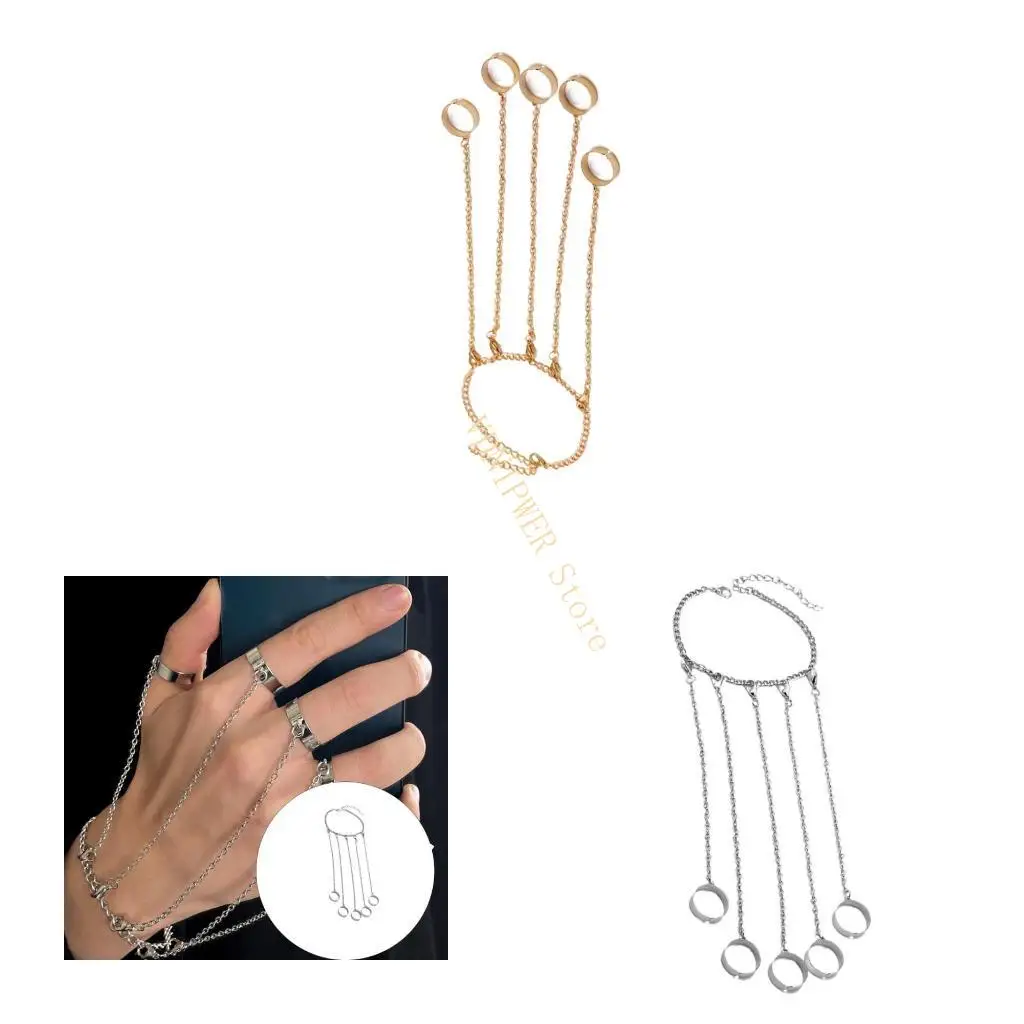 

Halloween Gothic Hand Harness Punk Chain Tassels Bracelet with Salve Finger Rings Bohemia Wrist Chain Hand Jewelry Gifts D08E