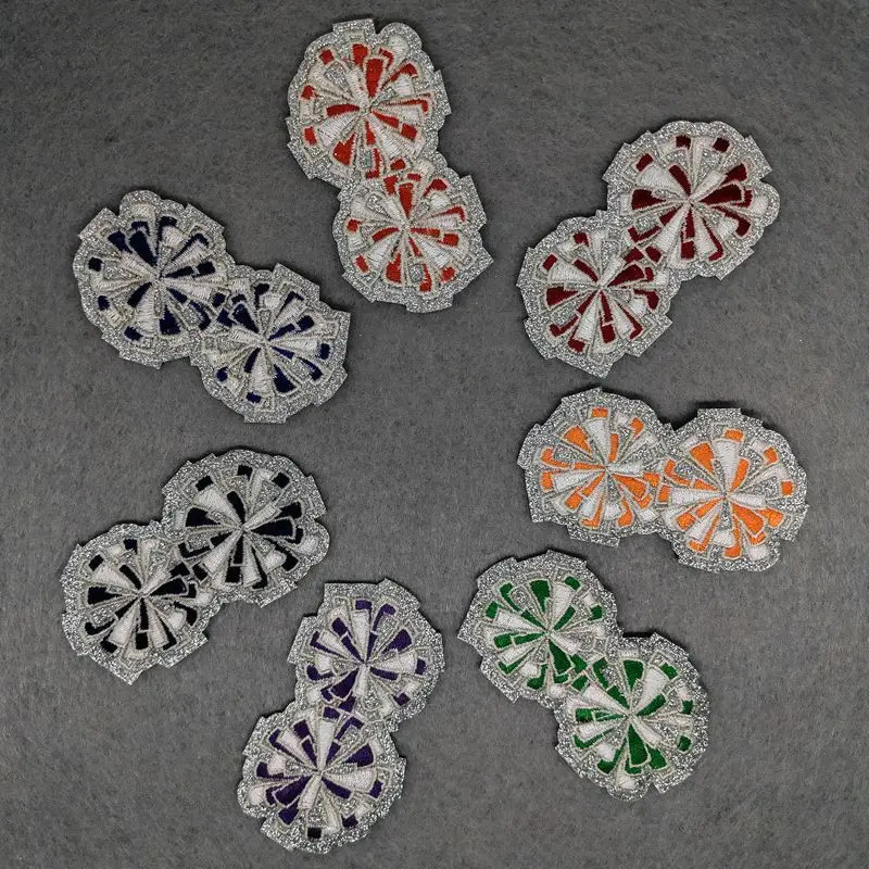 10Pcs Cheer Bow Chenille Iron‑on Patches Silver Glitter Border Flower Cheerleader Badge Trucker Hat Jacket  DIY Clothing Decor