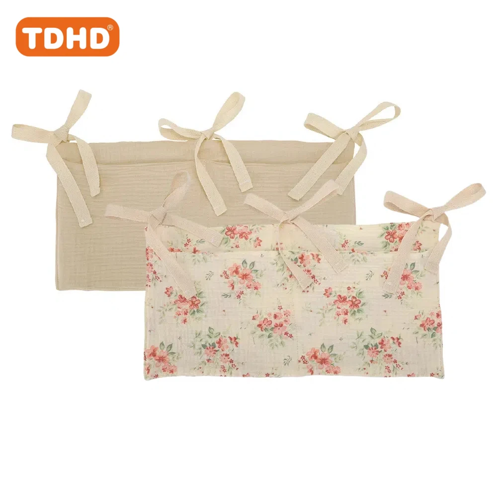 جيب معلق لمنظم سرير الملمس الناعم TDHD، حقيبة تخزين حضانة متعددة الأغراض للحفاضات والزجاجات وألعاب التسنين والديكور #3