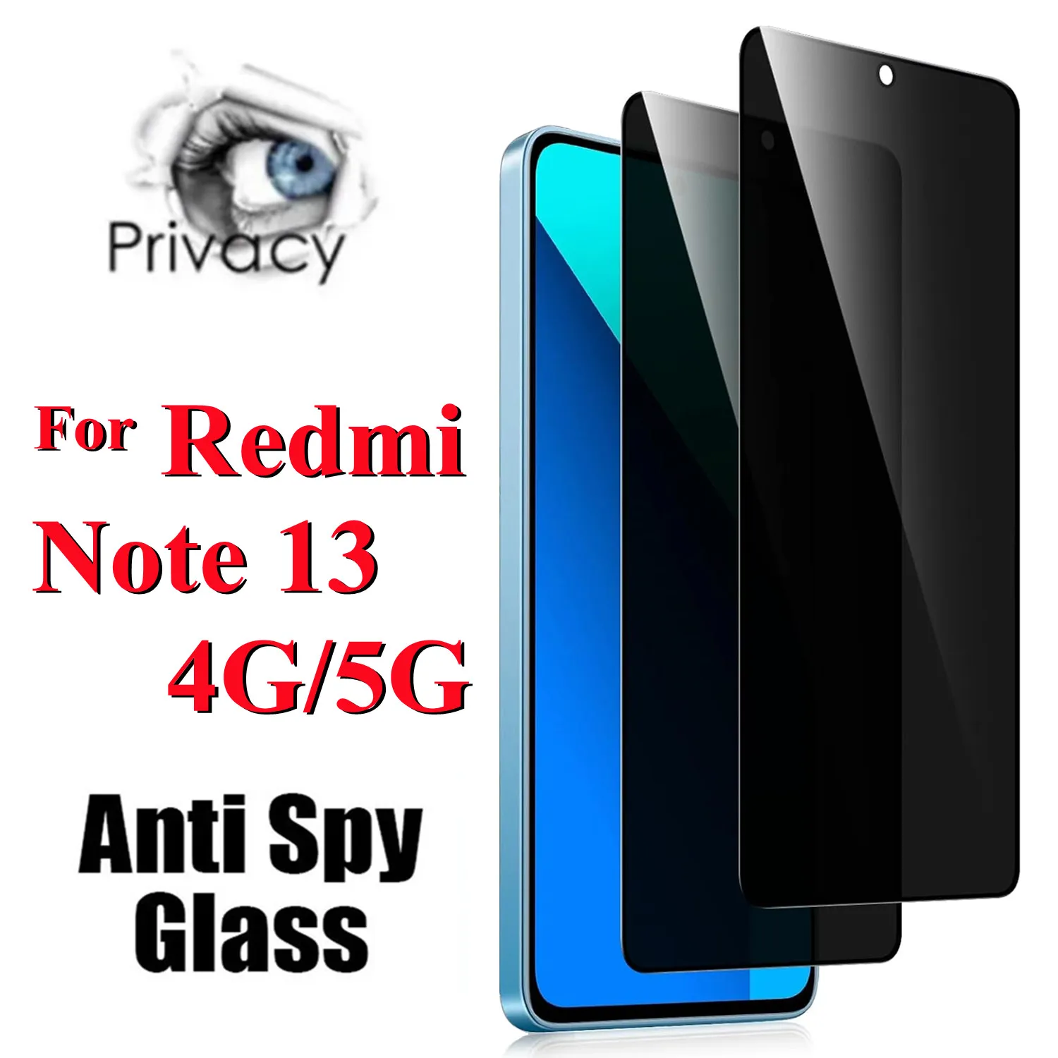 

1/4 Piece For Redmi Note 13 4G/5G Anti Spy Screen Protector Phone Glass