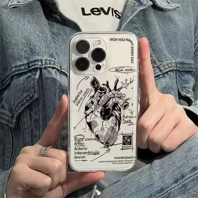 

Креативный чехол для телефона с сердечком и сердечком для iPhone 13 14 15 16 17 Pro Max 11 12 Mini 7 8 Plus XR XS MAX, прозрачный чехол