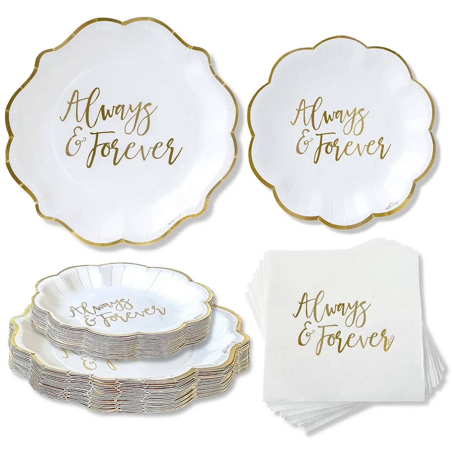 

Forever Wedding Plates & Napkins Set - 72-Piece Disposable Tableware for 24 Guests