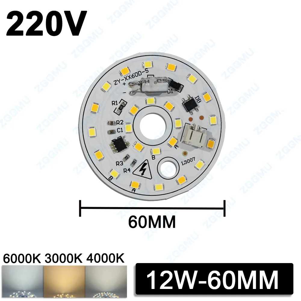 LED Light Board 6W 12W 24W 220V Met Driver Licht Vierkante Ronde Printplaat 3 kleuren Vervanging Hoogspanning Lichtbron Board