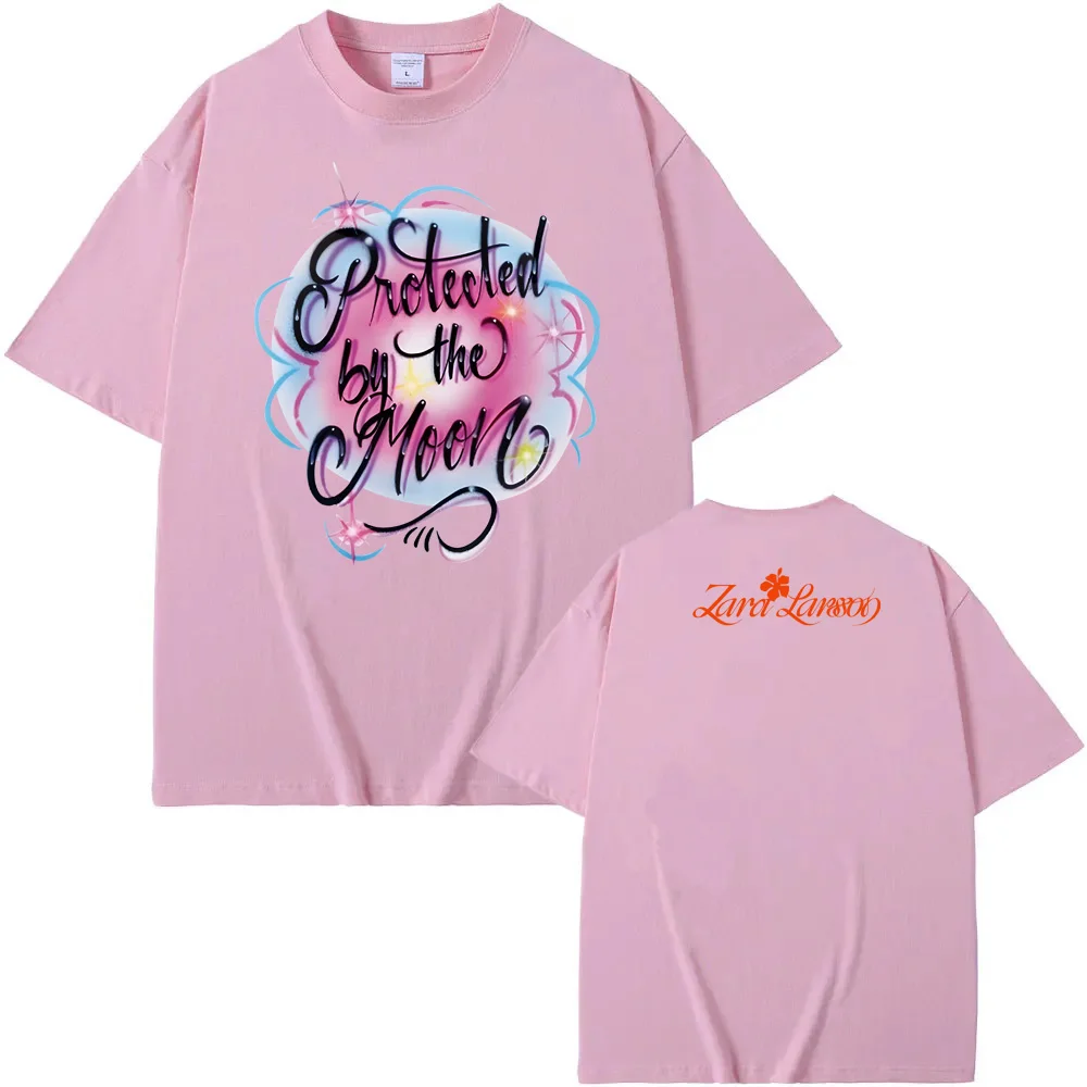 Zara Larsson-محمية من القمر الطفل الضلع تي شيرت الصيف المغني نفس النمط تي شيرت الكورية نمط جودة عالية 100% ملابس علوية من القطن