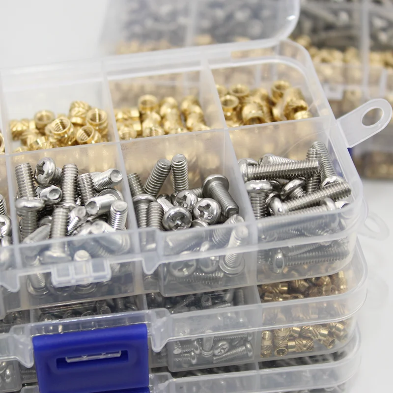 Messing-Einsatzmutter und Schrauben-Sortiment-Set, 260–500 Stück, M2, M3, M4, Hot-Melt-Einsatz, Rändelmutter, Injektions-Einbettungsmutter für 3D-Drucker – Detail 3