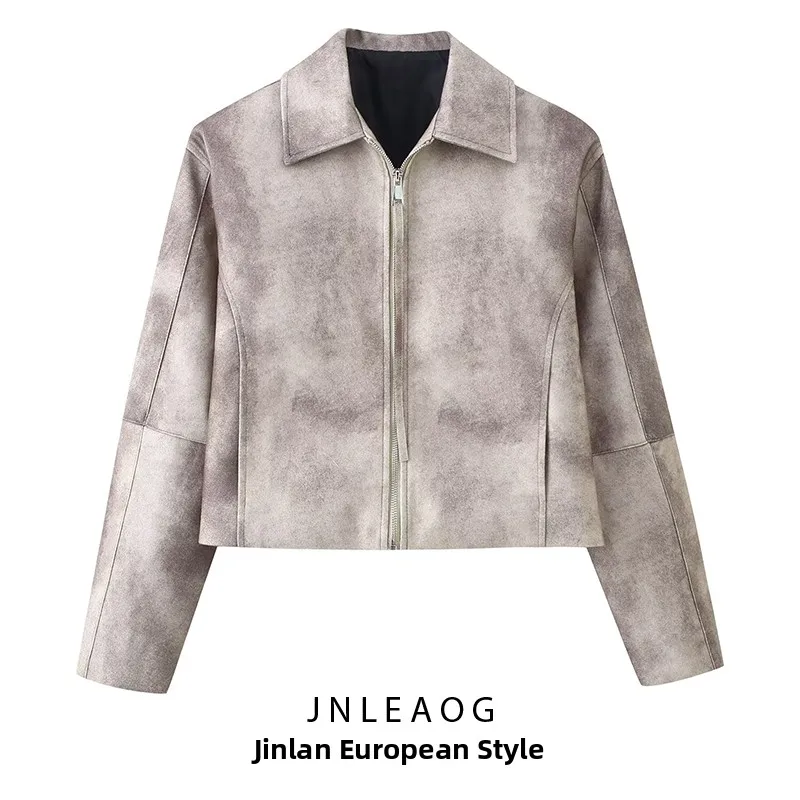 

Faionable Versatile Long Sve Print Jaet Collar JNLEAOG Женская осенняя новая верхняя одежда из полиэфирного волокна