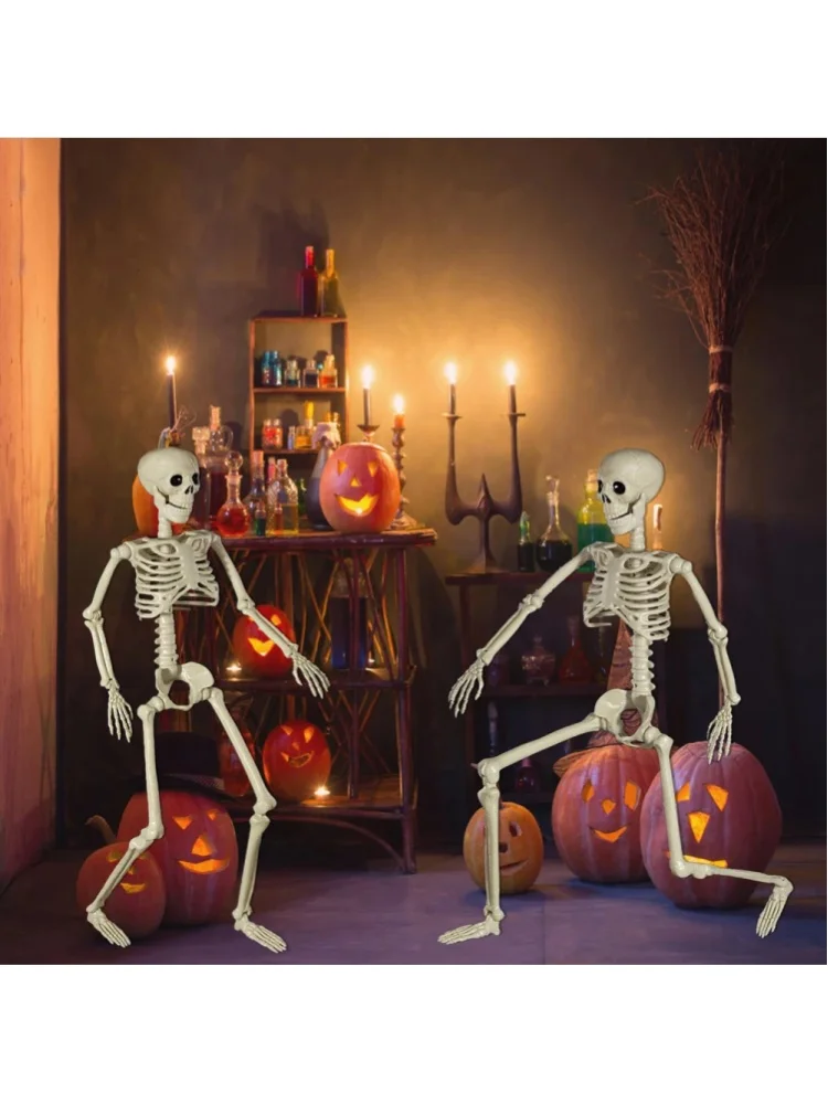 1 sztuka, 94 cm, rzeźba szkieletu na Halloween – realistyczny, biały szkielet z czarnymi oczami i ustami, wykonany z tworzywa sztucznego, do samodzielnego ustawienia, idealny jako dekoracja do domu, — 2