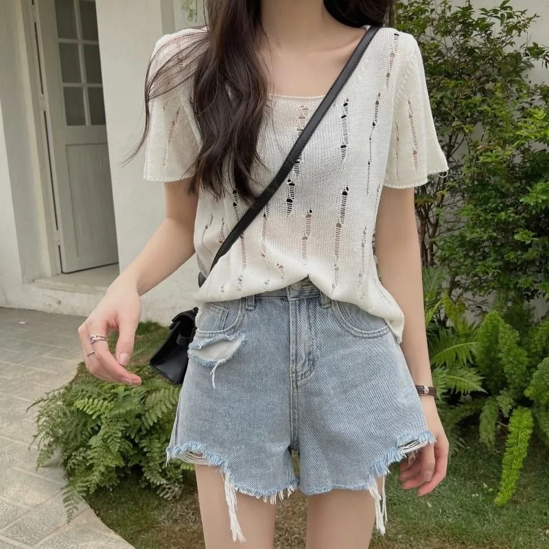 Knit Pullovers Women Cozy Sweet Stylish Summer All-match Pure Student Short Sleeve Sweater Mujer De Moda Casual Knitwear Simple