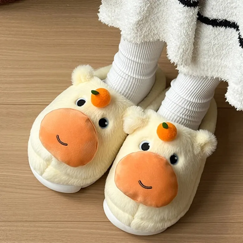 House Warm Slipper men Animal Cow cattle Winter Fuzzy Furry Plush Grip Indoor Female Fluffy Funny Cute Cartoon Home Shoes Women