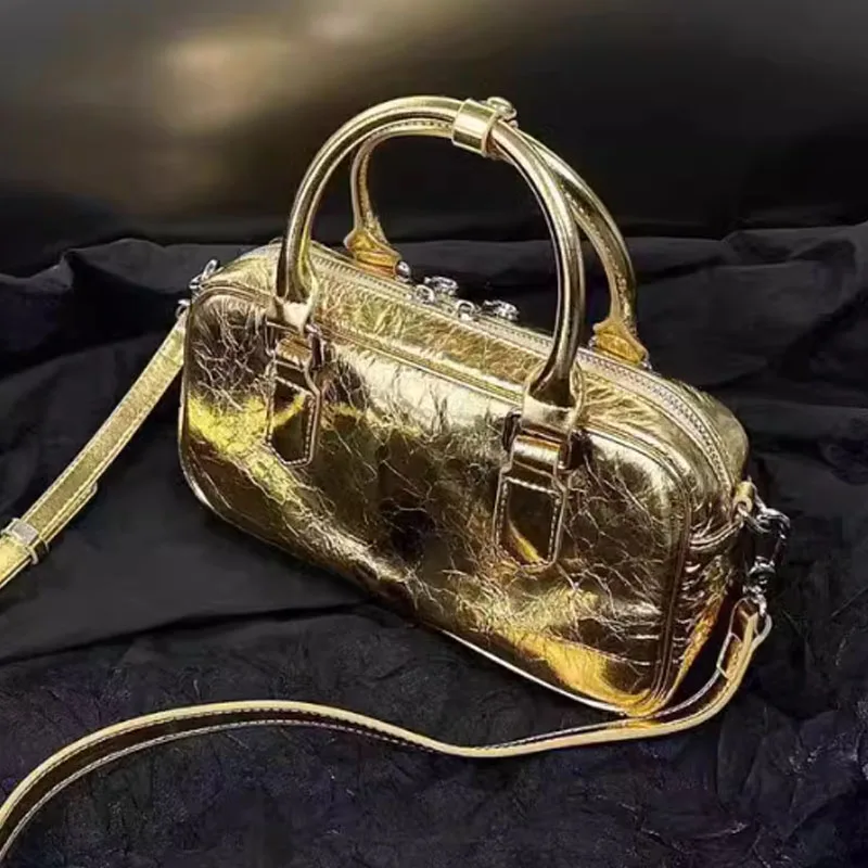 Gold and Silver Retro Shoulder Bag Women Handbag 2024 New High Quality Crossbody Bag Small Square Bag
