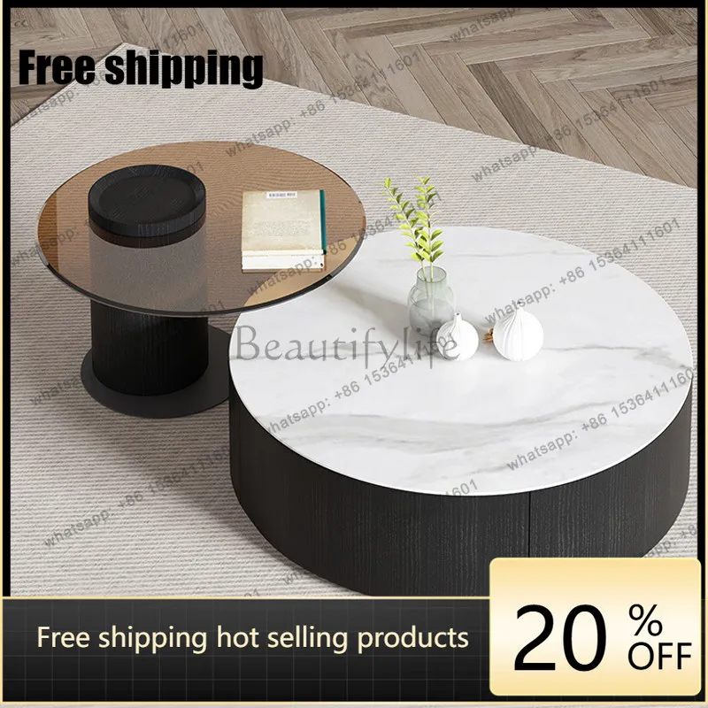 XX Italian simple coffee table living room size round brown tempered glass coffee table