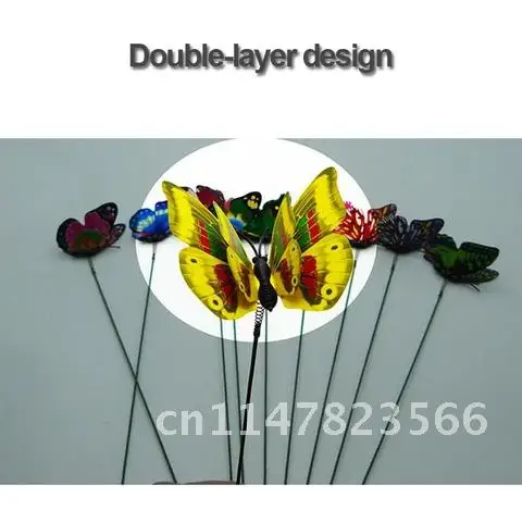 5 pieces/lot Colorful Double-layer design simulation butterfly pin 7*25cm Outdoor Decor Flower Pots Decoration