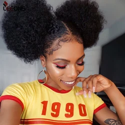 Leeons-coletero corto sintético Afro Puff para mujer, nuevo moño de pelo Afro Puff con cordón, coleta rubia, Clip de cola de caballo, extensión de cabello rizado