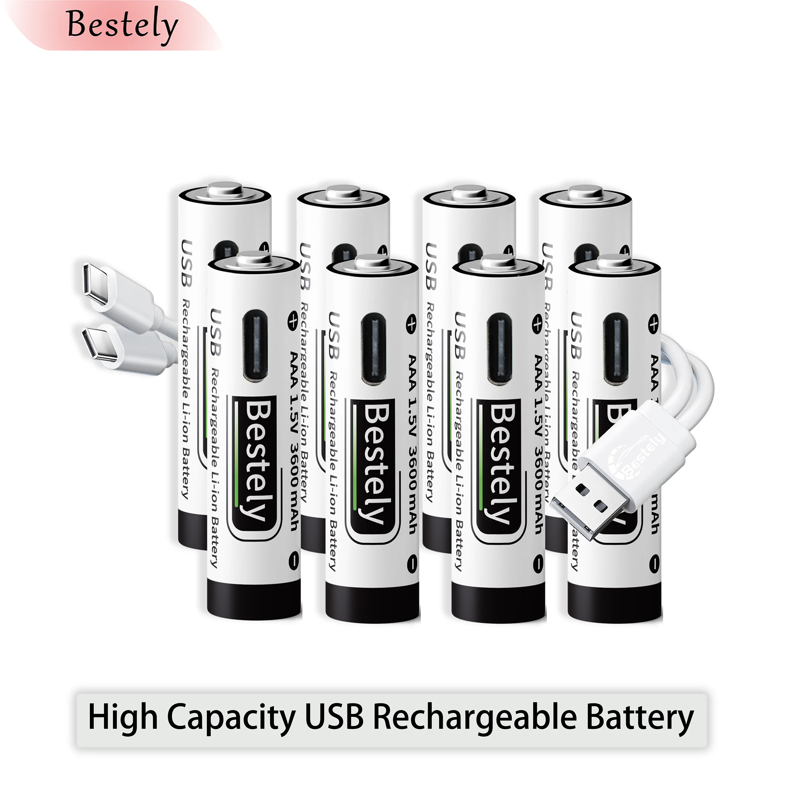 1.5V AAA Rechargeable Lithium Battery High Capacity Li-ion Batteries USB-C Fast Charging Long-Lasting with Free Cable for Toy