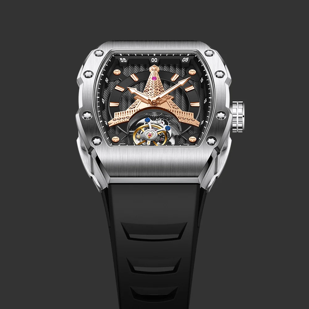 Tourbillon Watches French Tower Watches Automatic Mechanical Movement Watches 904L Stainless Steel Watches OUMASHI Men's Watches