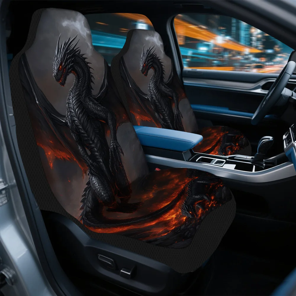 Set Of 2 Car Seat Covers Featuring A Terrifying Fantasy Dragon Design, Suitable For All Types Of Vehicles Including Cars, Suvs,