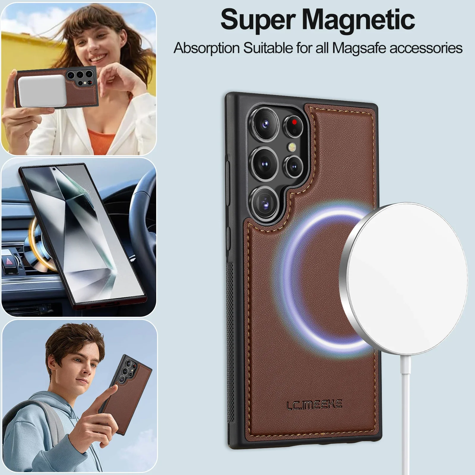 Skórzane etui z klapką i magnetycznym zamknięciem do Samsunga S26/S25/S24 Ultra/S23/S22 Plus/S21 FE A17/A16/A36/A56/A15/A35/A55/A54/A34 — zdjęcie produktu 5