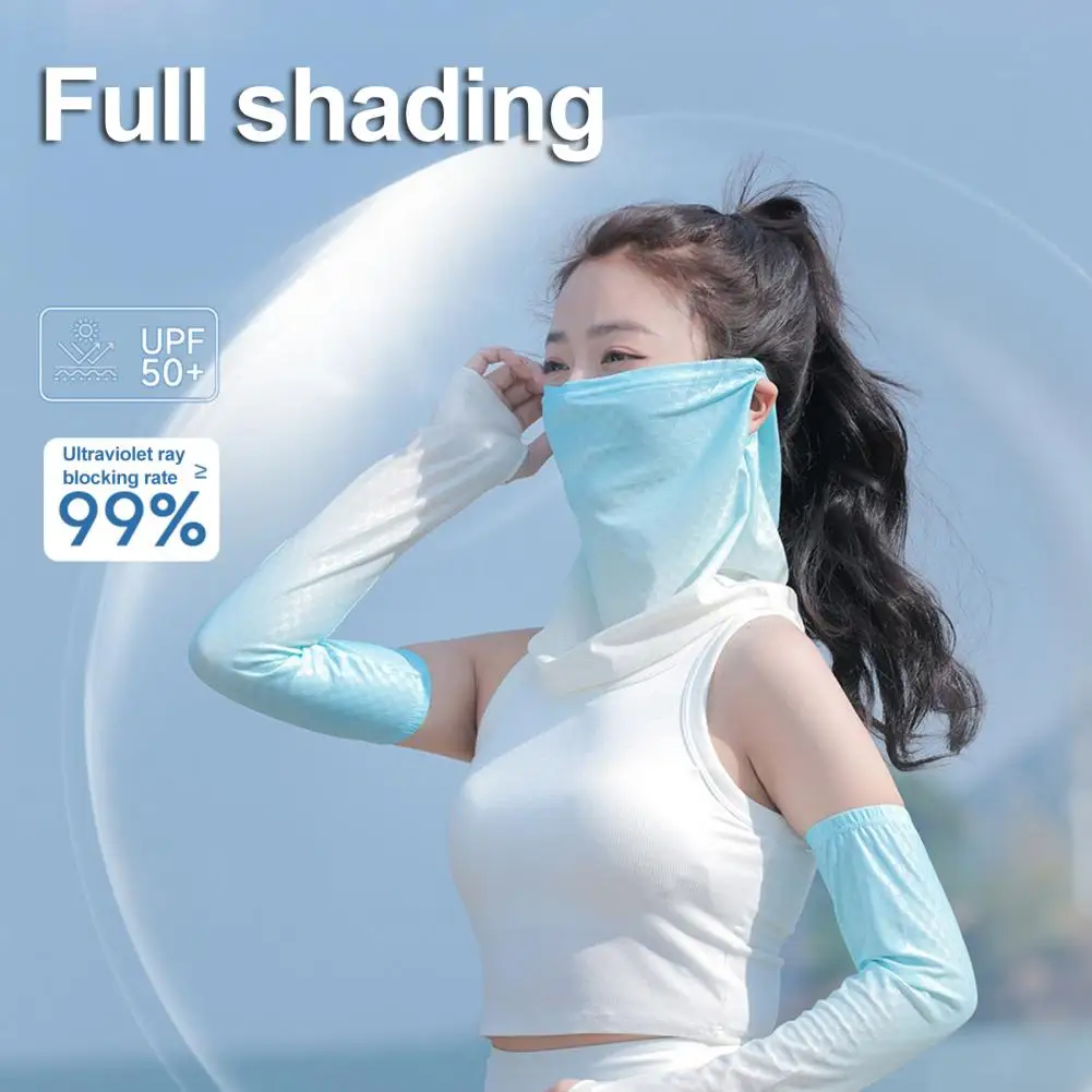 Summer Sun Protection Set Ice Silk Cooling Face Guard & Arm Sleeves UV Block Sleeves for Women Outdoor Camping Hiking Commuting