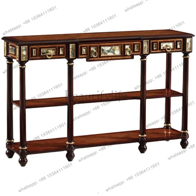 

British wall porch table strip case shell sofa back few shelves