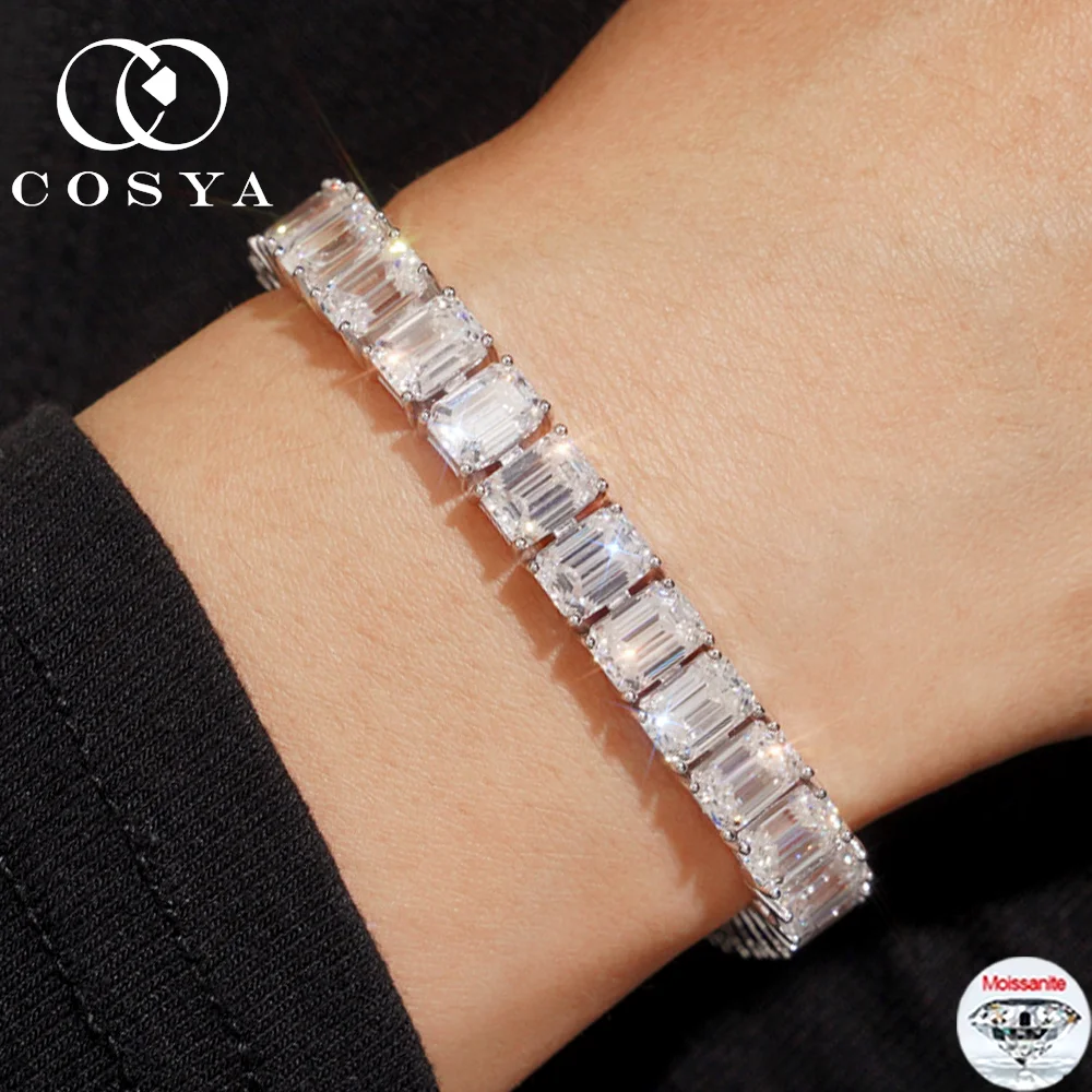 

COSYA полный 0,4/1 карат изумрудной огранки муассанит теннисный браслет S925 серебряный лабораторный браслет с бриллиантами для женщин и мужчин вечерние ювелирные изделия