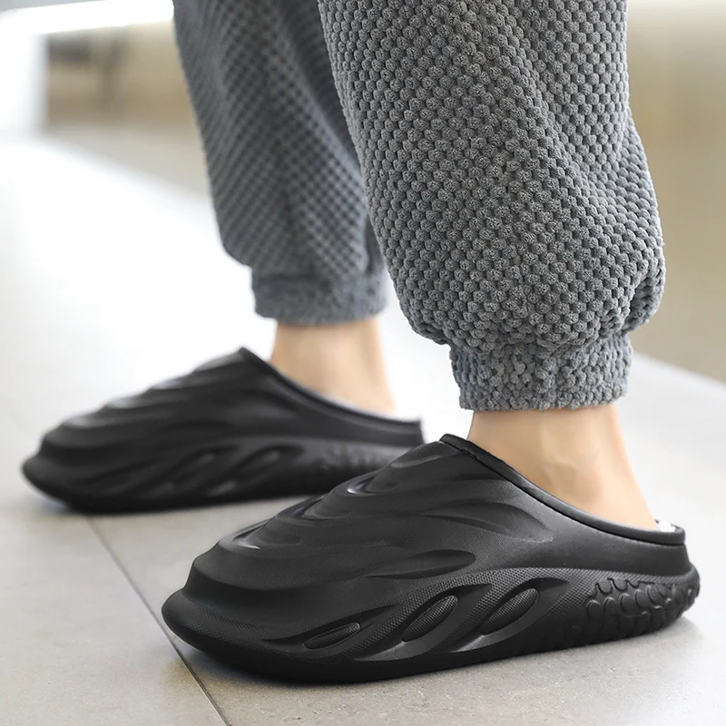 Nieuwe Mode Winter Slippers Voor Mannen Anti-Slip Duurzame Buitenzool Mans Schoen Ademende Comfortabele Waterdichte Huis Harige Man Slipper