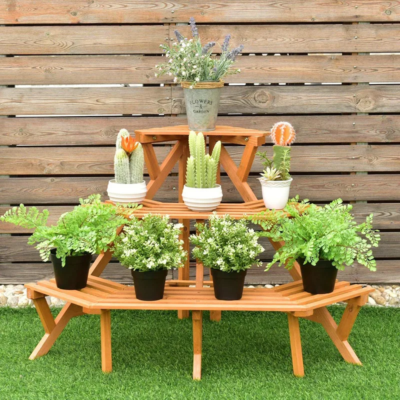 Solid wood multi-layer corner trapezoidal shelf succulent modern simple household flower shop flower pot rack floor-to-ceiling