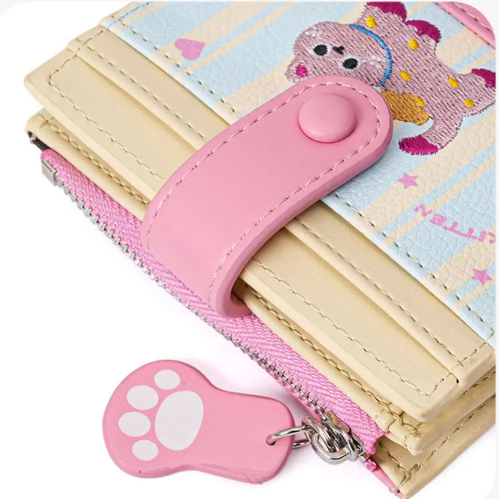 

Fashion Design Korean Style Embroidery Cat Wallet Ultra Thin Cartoon Coin Pouch Card Holder Short Clutch Card Bag Women