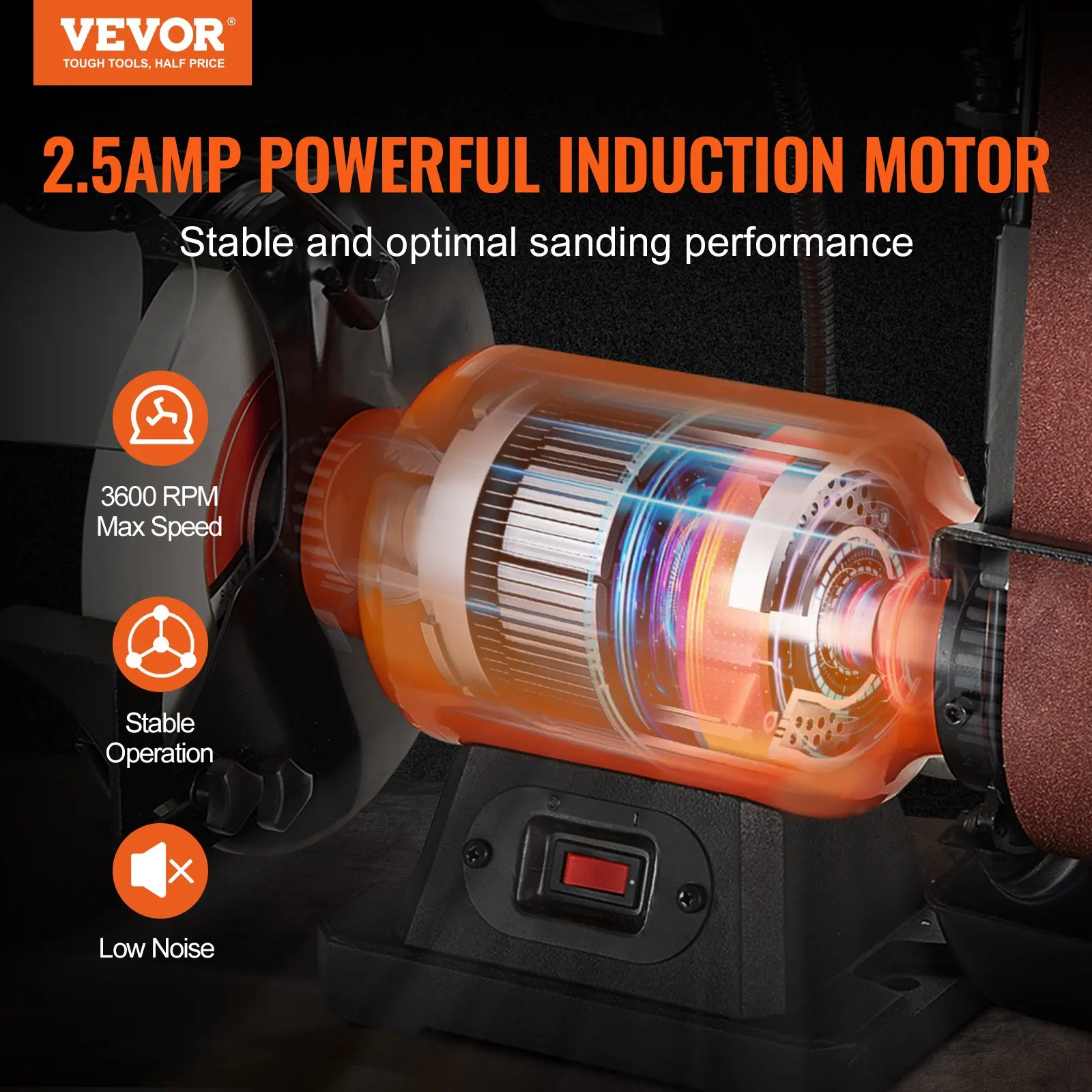 

8 Inch Bench Grinder With 2 X28 Inch Belt Sander Combo, Bench Grinder Sander With 2.5A Induction Motor For Metalworking