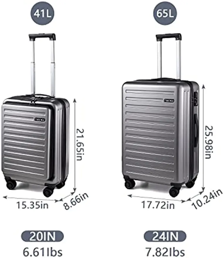 20/24 Luggage Set, 20 with Front Laptop Pocket & Expandable, Lightweight ABS+PC Hardshell with TSA Lock & Spinner Wheels, Gray