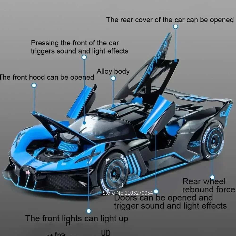 Schaal 1:24 Bolide Tourbillon Model Speelgoed Auto Legering Diecast Voertuig 4-deurs geopend Metalen Body Geluid Licht Trek Auto's Decoratief