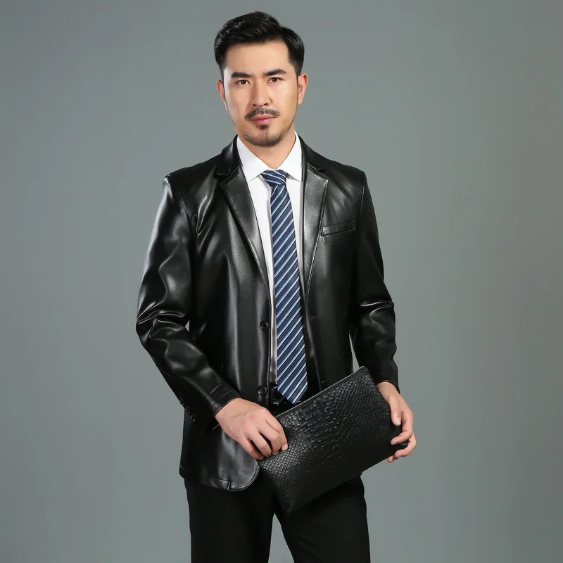 Spring Autumn New Fake Leather Clothes for Men Thin Suit Collar Male Coat Slim Fit Men's Jacket Chaquetas Hombre FCY4640