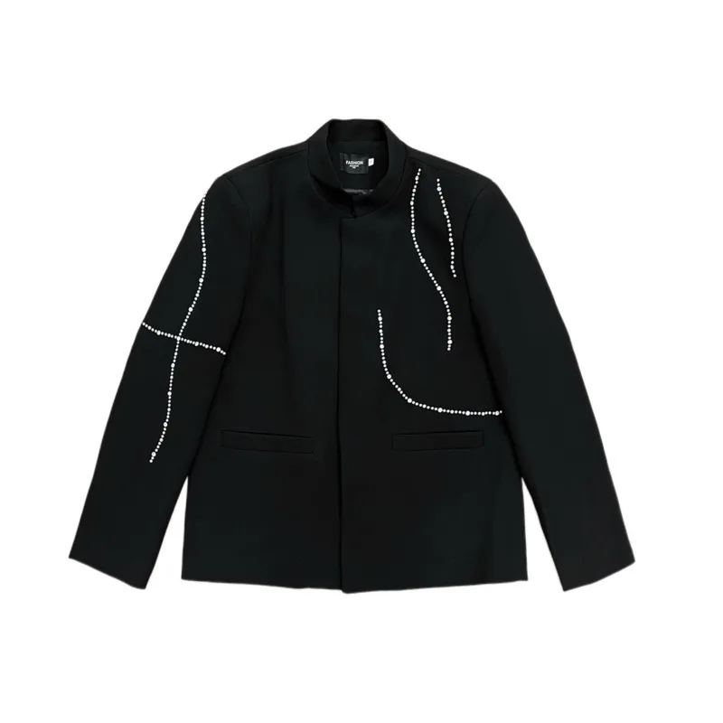 WVGA Frühling Herbst Neue Mann Flut Stehkragen Langarm Blazer Trendy Perlen Design Nische Chic Casual Anzug Mäntel Ins Y2K W12857