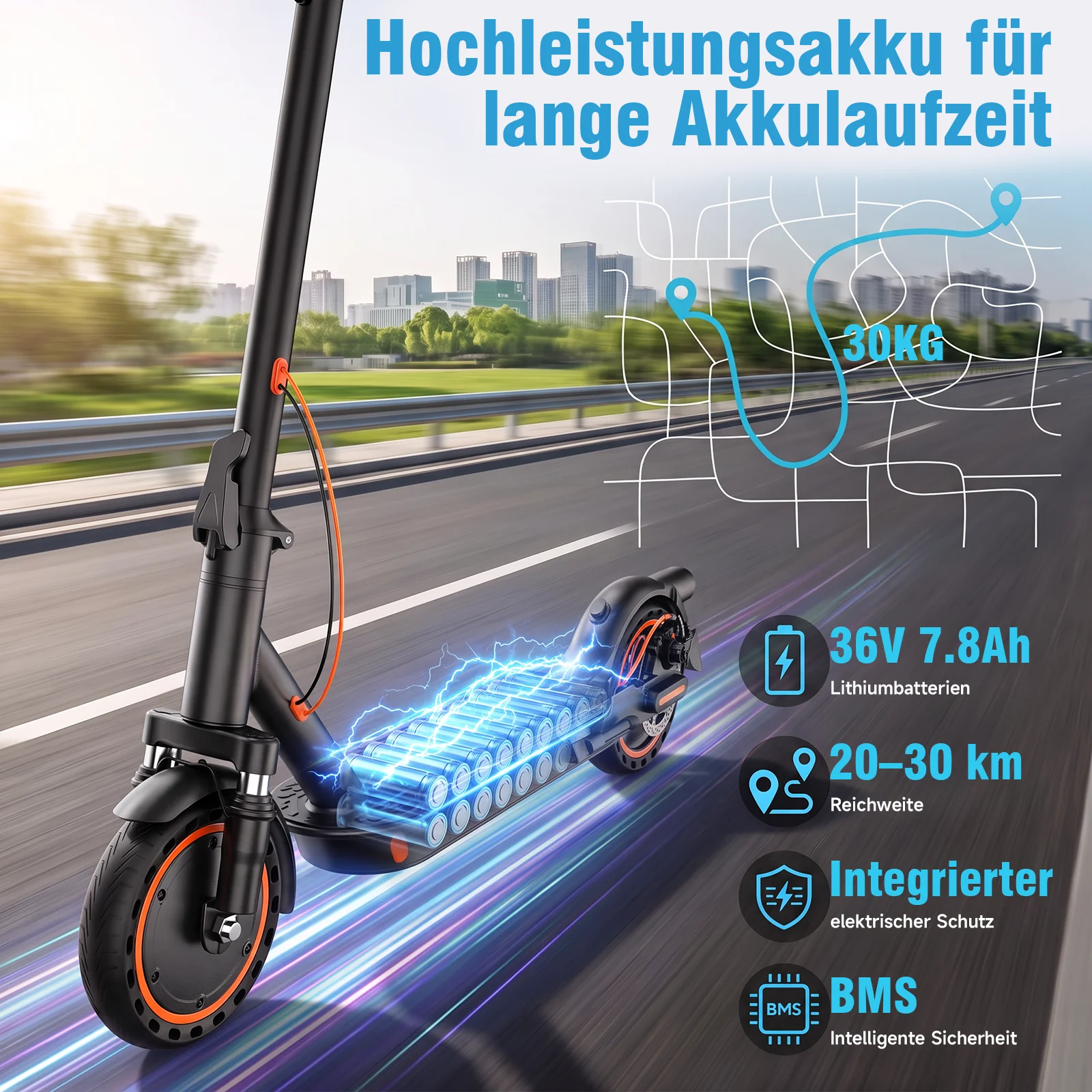 TODIMART T6 ABE E Scooter für Erwachsene, 30 km Reichweite, Faltbarer Elektroroller,8.5 inch Zollreifen, Doppelstoßdämpfer, e roller mit straßenzulassung – Detail 4