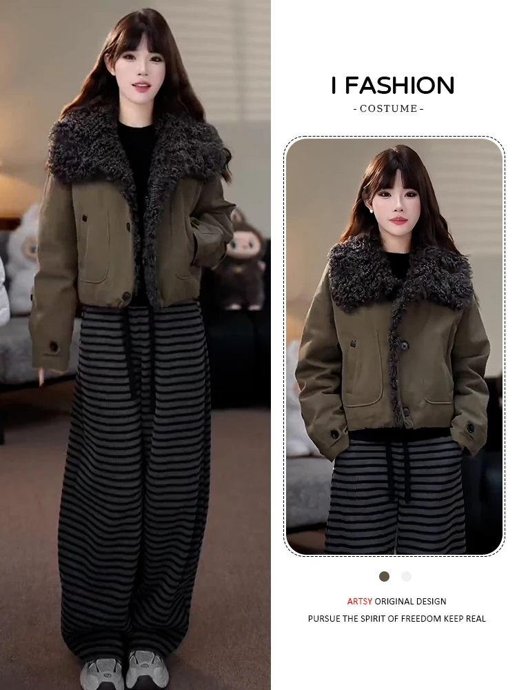 معطف نسائي من Thiened Fce شتاء دافئ جديد Sle تصميم أوروبي من القطن أسفل Jaet مع ياقة من الفرو فضفاضة تناسب طويلة...