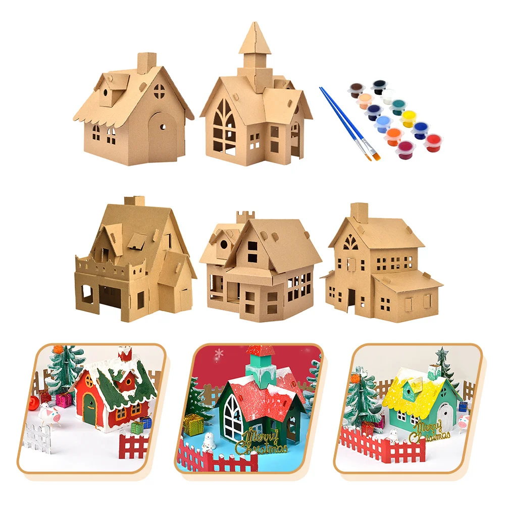

5Sets Christmas Biscuit House DIY Creative Cardboard Decoration Kids Xmas Homemade Cottage Educational Festival Handmade